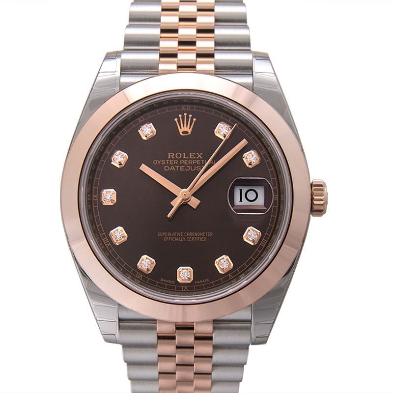 Datejust 41 mm, schokoladenbraunes Zifferblatt aus Edelstahl, Everose-Gold 126301 G