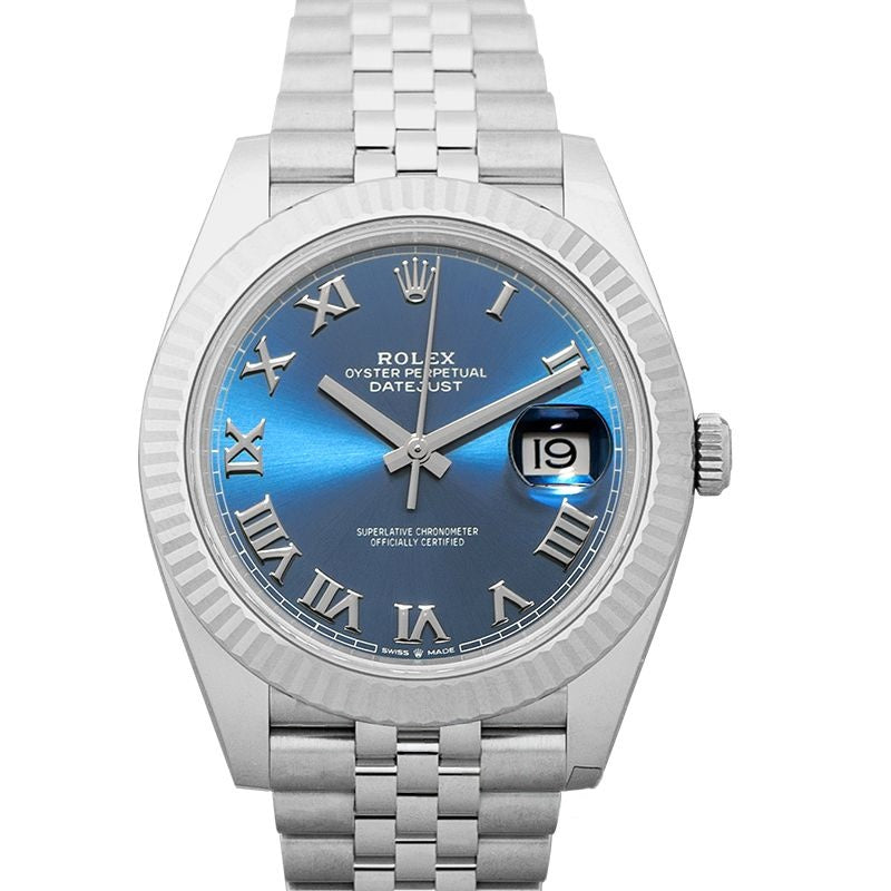 Datejust 41 mm, blaues Zifferblatt aus Edelstahl, Weißgold 126334-0026
