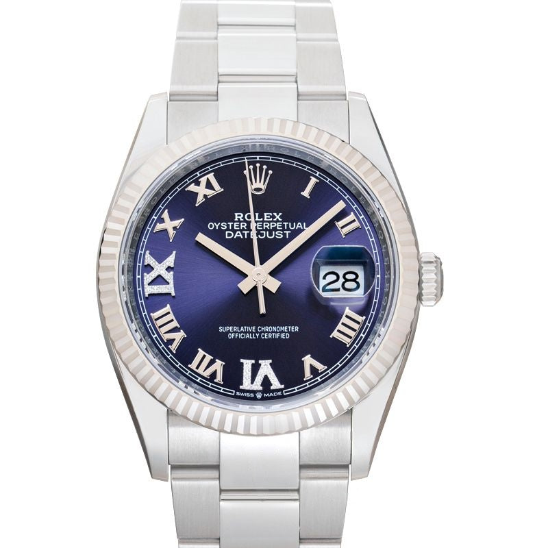 Datejust 36 mm, violettes Zifferblatt aus Edelstahl, Weißgold 126234-0022