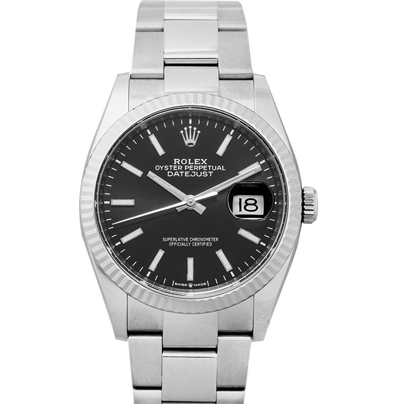 Datejust 36 mm, schwarzes Zifferblatt aus Edelstahl, Weißgold 126234 Black Oyster