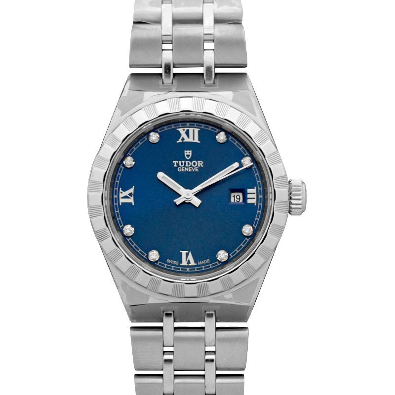 Tudor Royal 28 mm blaues Zifferblatt aus Edelstahl 28300-0007