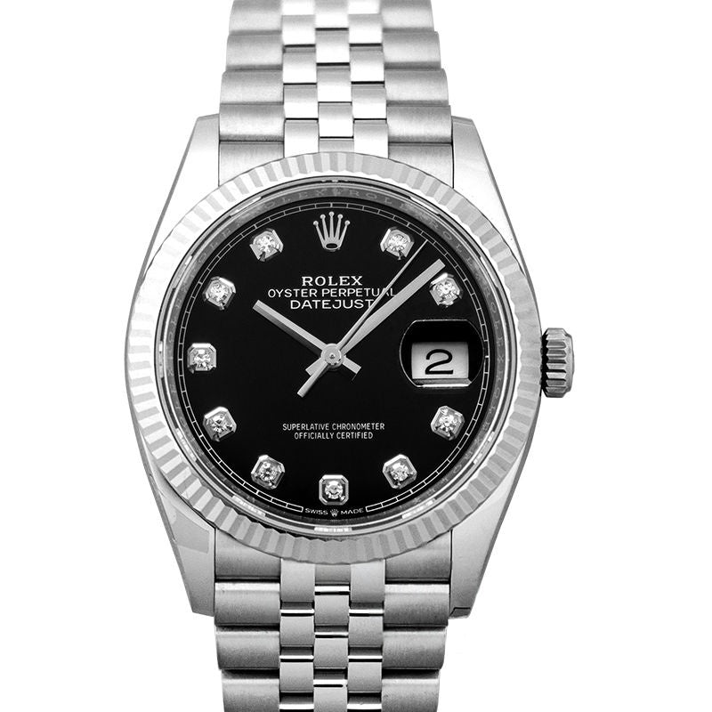 Datejust 36 mm, schwarzes Zifferblatt aus Edelstahl, Weißgold 126234-0027