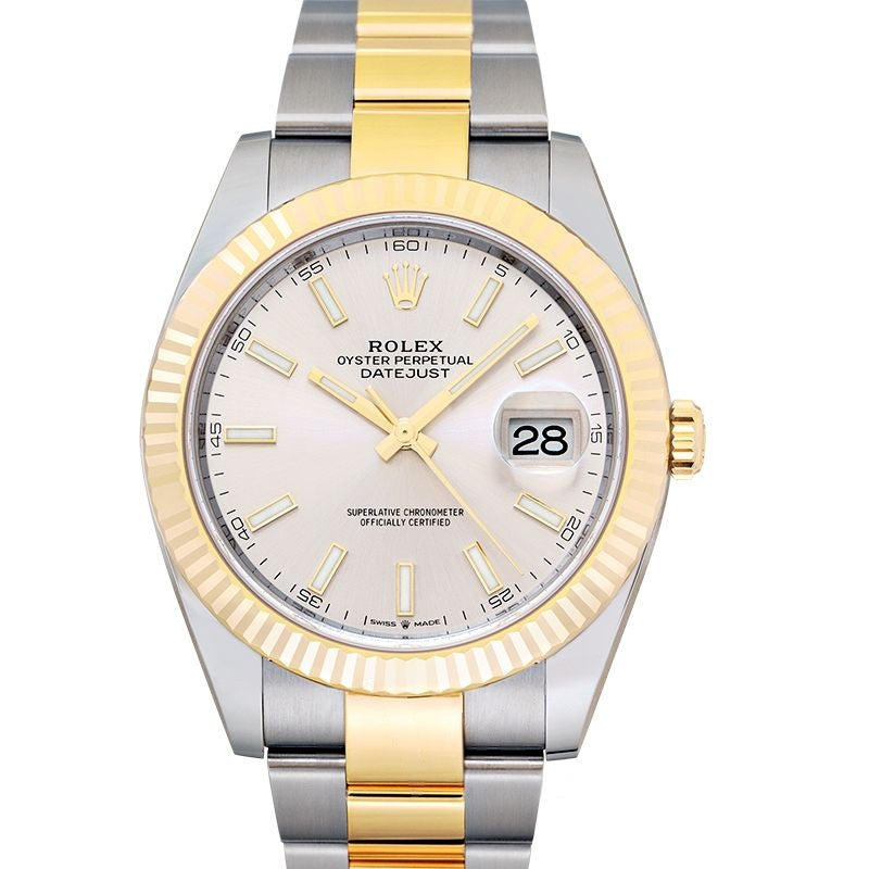 Datejust 41 mm, silbernes Zifferblatt aus Edelstahl, Gelbgold 126333-0001