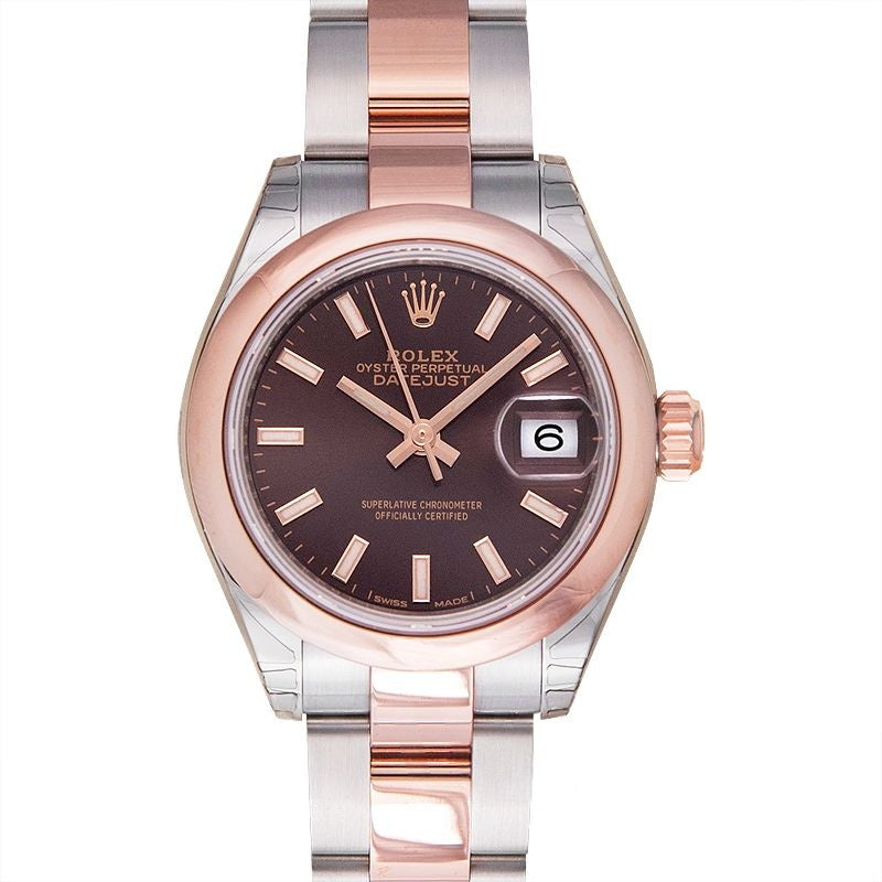 Lady Datejust 28 mm Schokoladenzifferblatt aus Edelstahl, Everose-Gold 279161-0018