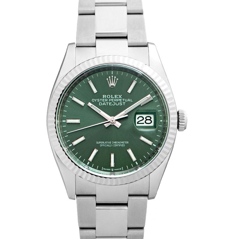 Datejust 36 mm, grünes Zifferblatt aus Edelstahl, Weißgold 126234-0052