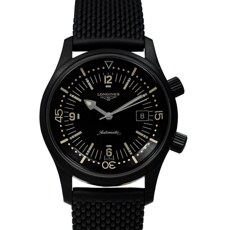 Longines Heritage – 42,00 mm, schwarz lackiertes, poliertes Zifferblatt mit schwarzer PVD-Beschichtung, L37742509