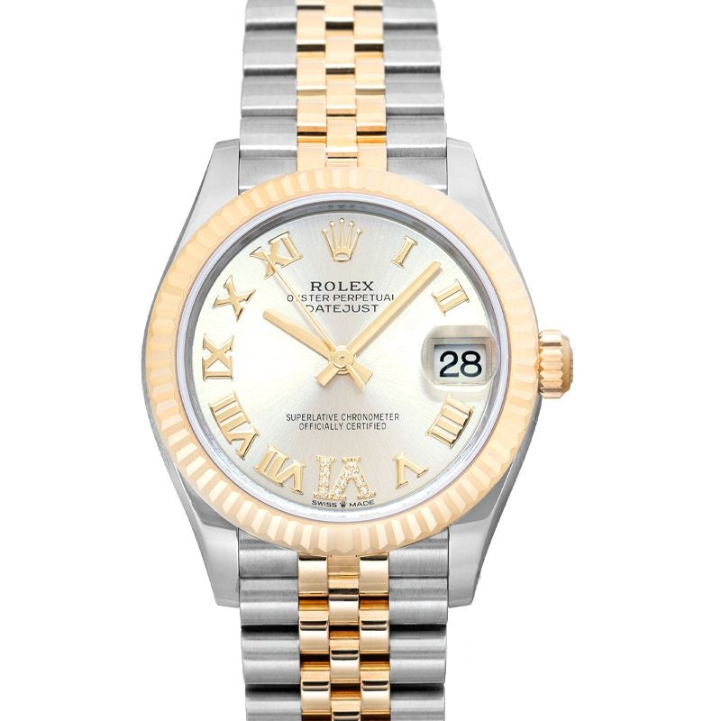 Datejust 31 mm, silbernes Zifferblatt aus Edelstahl, Gelbgold 278273-0004