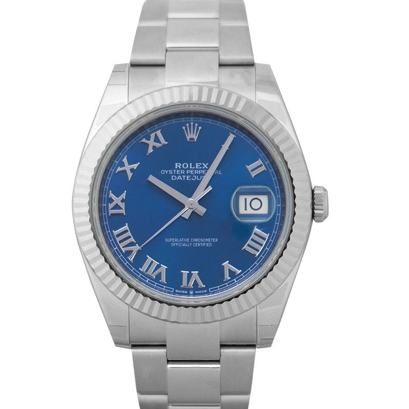 Datejust 41 mm, blaues Zifferblatt aus Edelstahl, Weißgold 126334-0025