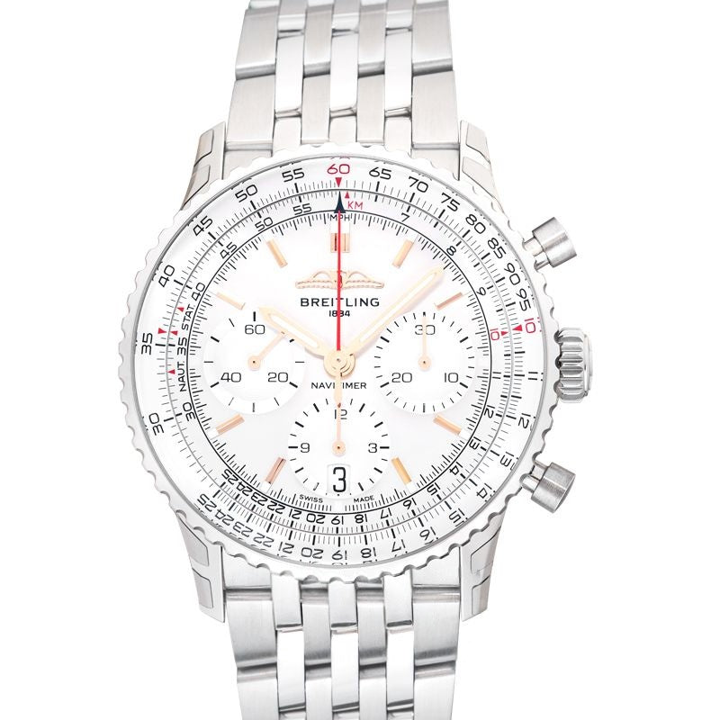 Navitimer 41 mm silberfarbenes Zifferblatt aus Edelstahl AB0139211G1A1