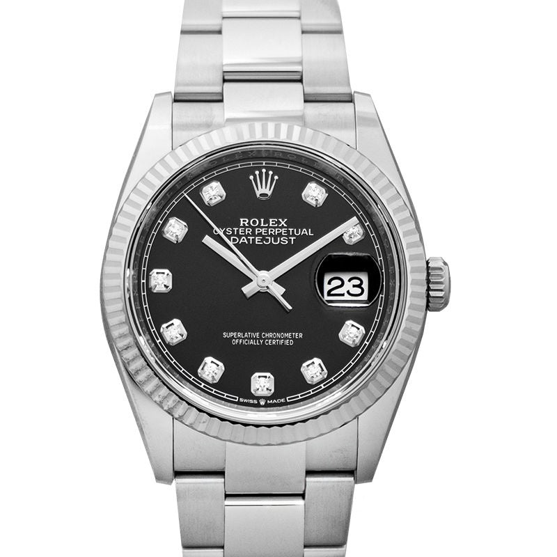 Datejust 36 mm, schwarzes Zifferblatt aus Edelstahl, Weißgold 126234-0028