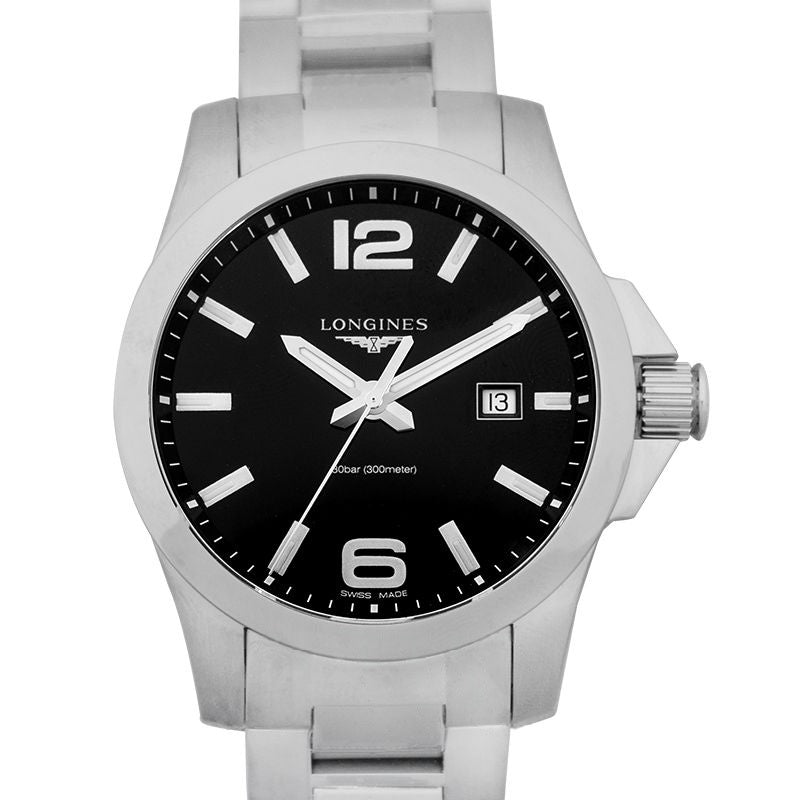 Longines Conquest 43 mm schwarzes Zifferblatt aus Edelstahl L37604566