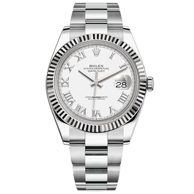 Datejust 41 mm, weißes Zifferblatt aus Edelstahl, Weißgold 126334-0023