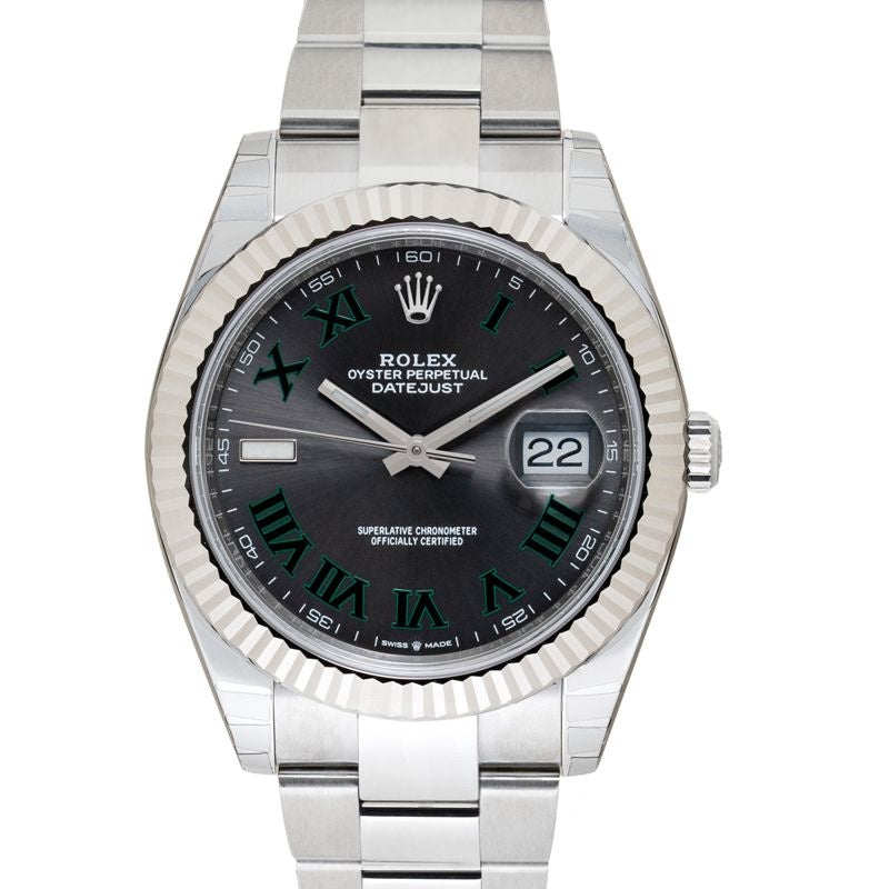 Datejust 41 mm Schieferzifferblatt aus Edelstahl, Weißgold 126334-0021