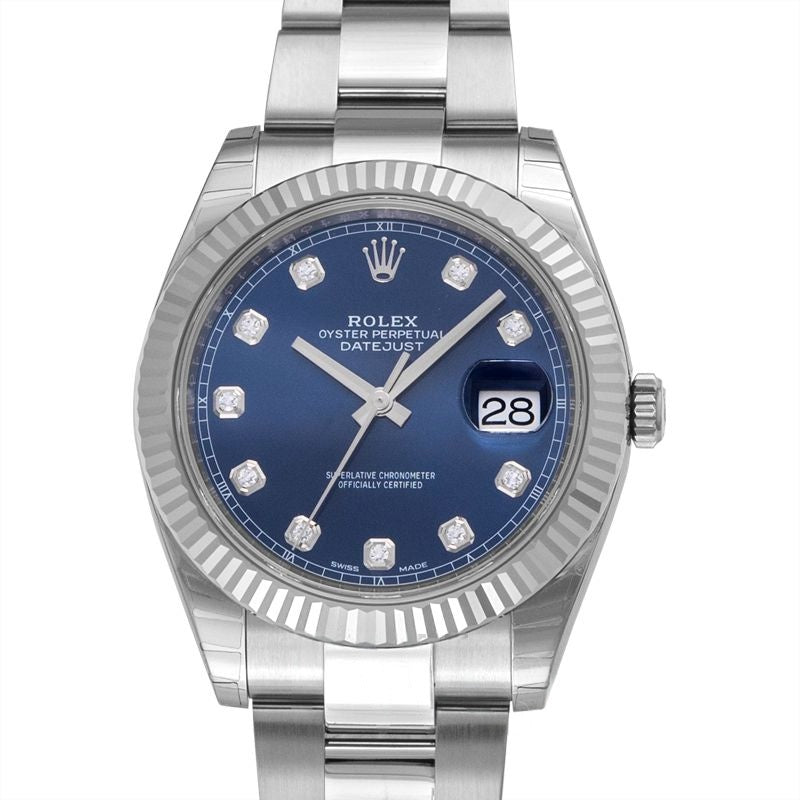 Datejust 41 mm, blaues Zifferblatt aus Edelstahl, Weißgold 126334-0015
