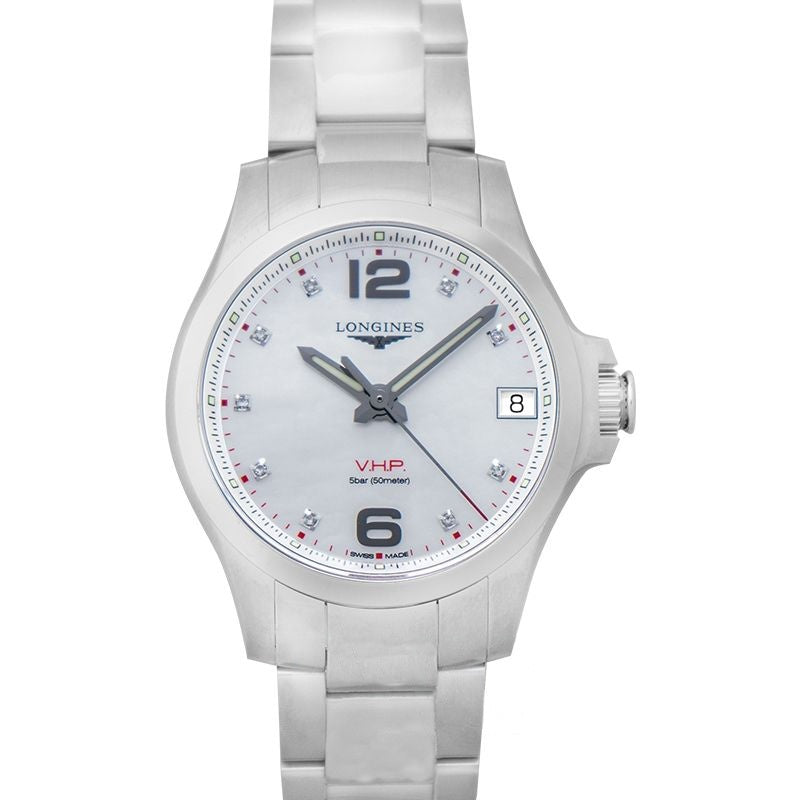 Longines Conquest – 36,00 mm weißes Perlmuttzifferblatt aus Edelstahl L33164876