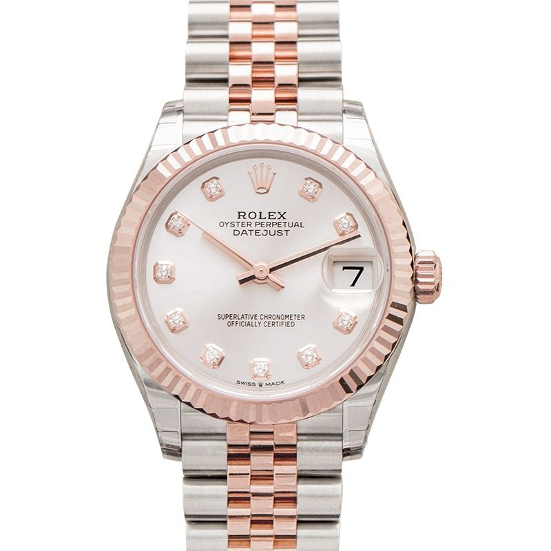 Datejust 31 mm, silbernes Zifferblatt aus Edelstahl, Everose-Gold 278271-0016