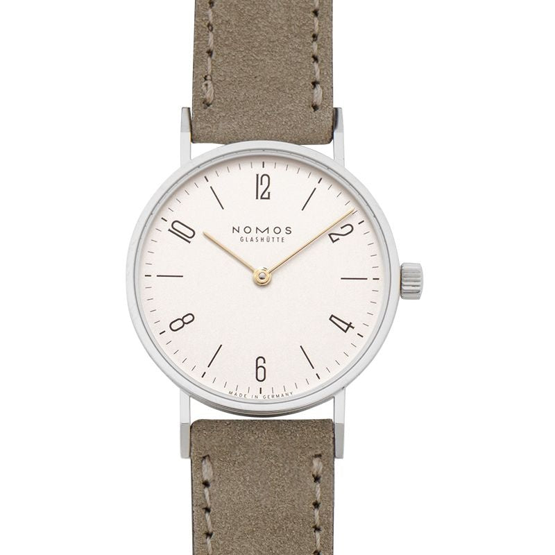 Tangente 32,8 mm weiß versilbert Zifferblatt aus Edelstahl, zweiteiliger Saphirglasboden 127