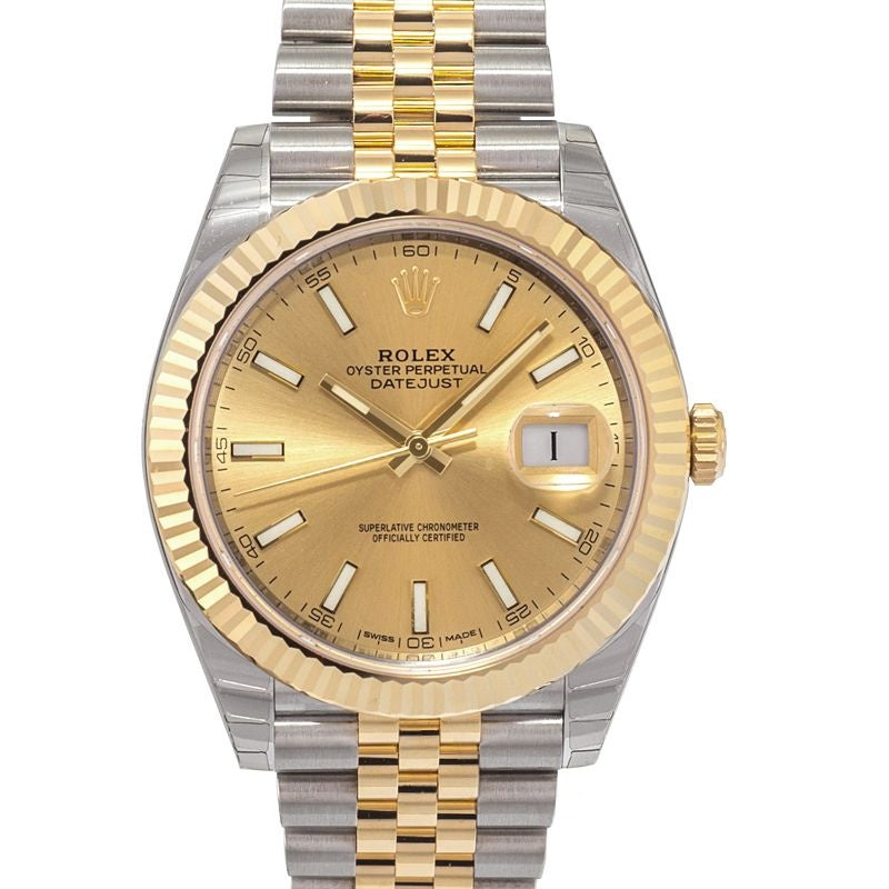 Datejust 41 mm Champagnerfarbenes Zifferblatt aus Edelstahl, Gelbgold 126333-0010