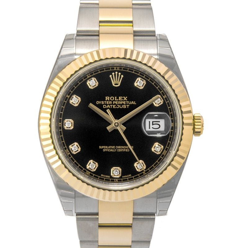 Datejust 41 mm, schwarzes Zifferblatt mit Diamanten, Edelstahl, Gelbgold 126333-0005