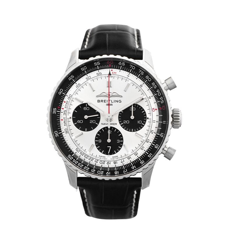Navitimer 43 mm silbernes Zifferblatt aus Edelstahl AB0138241G1P1