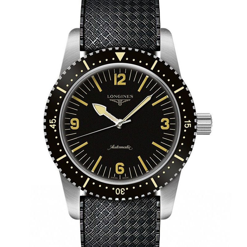 Longines Heritage 42 mm schwarzes Zifferblatt aus Edelstahl L28224569