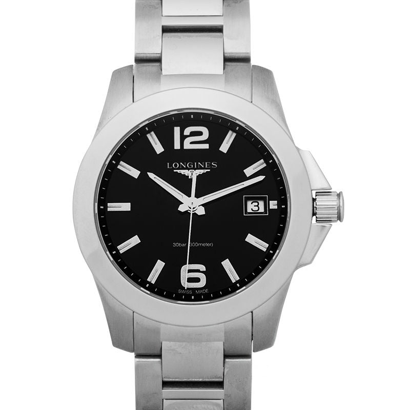 Longines Conquest 34 mm schwarzes Zifferblatt aus Edelstahl L33774586