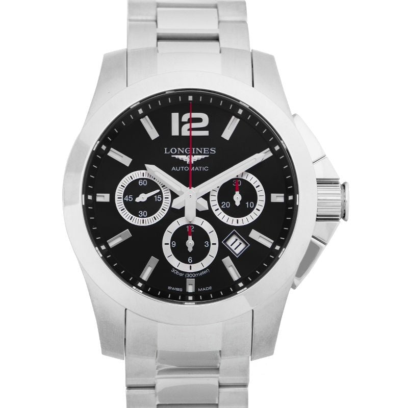 Longines Conquest 44 mm schwarzes Zifferblatt aus Edelstahl L38014566