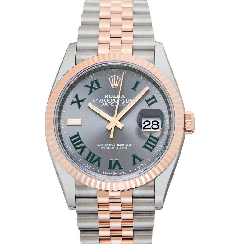 Datejust 36 mm, graues Zifferblatt aus Edelstahl, Everose-Gold 126231-0029