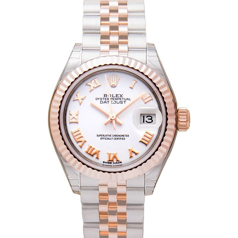 Lady Datejust 28,00 mm weißes Zifferblatt aus Edelstahl, Everose-Gold 279171-0021