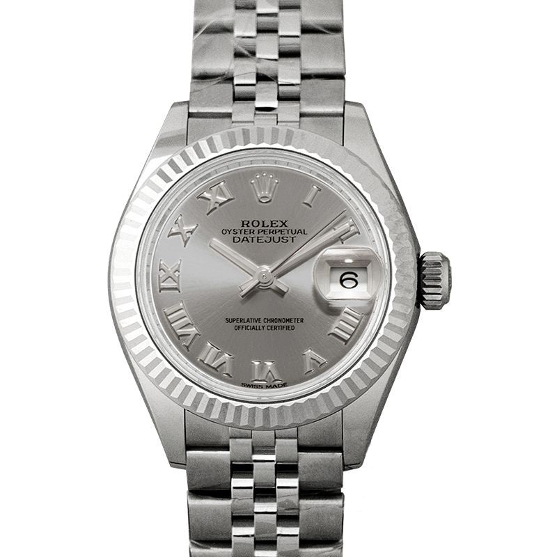 Lady Datejust 28 mm silbernes Zifferblatt aus Edelstahl, Weißgold 279174-0007