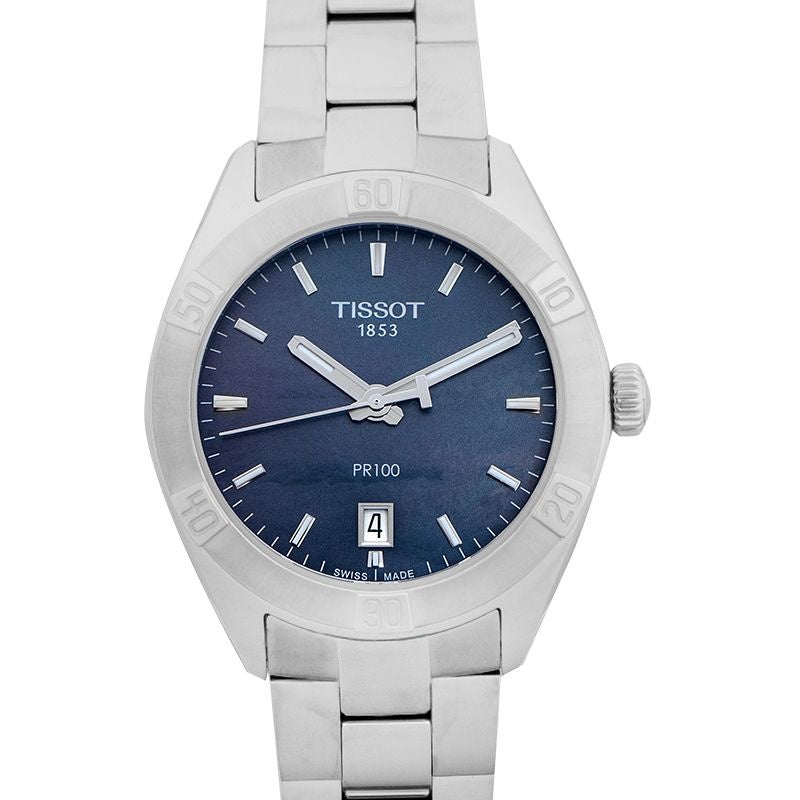 T-Classic 36 mm schwarzes Perlmuttzifferblatt aus Edelstahl T101.910.11.121.00