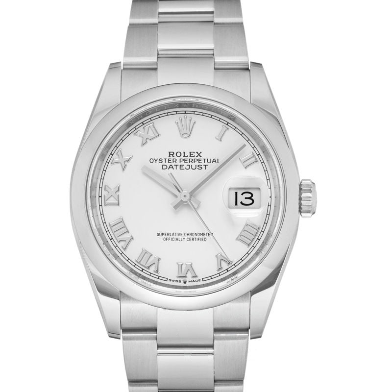 Datejust 36 mm weißes Zifferblatt aus Edelstahl 126200-0008