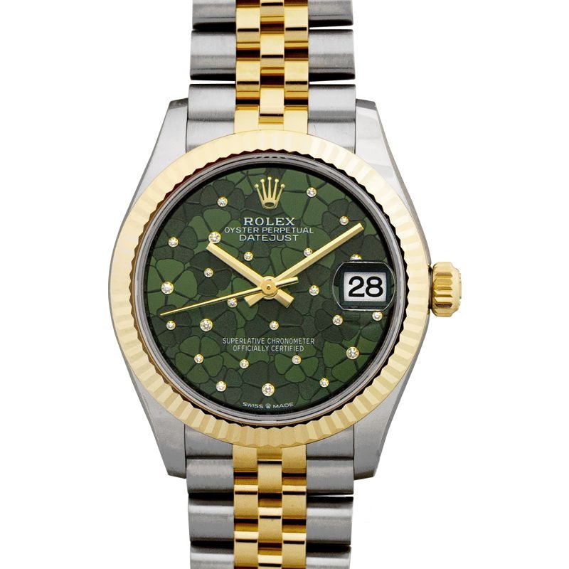 Datejust 31 mm, grünes Zifferblatt aus Edelstahl, Gelbgold 278273-0032