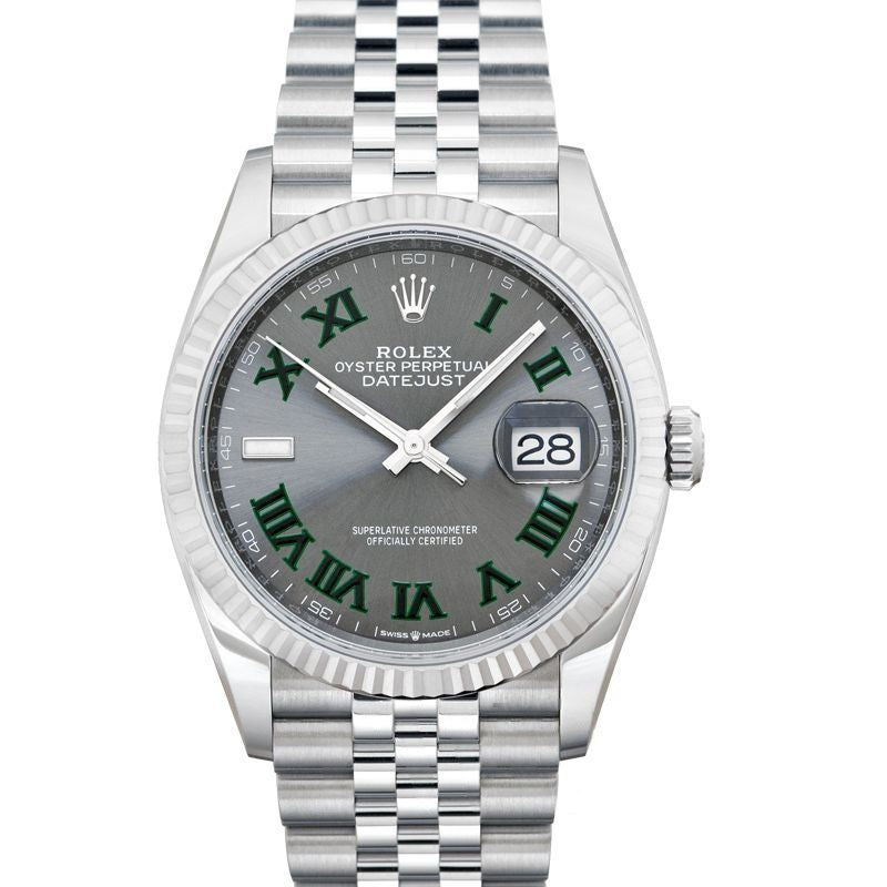 Datejust 36 mm, graues Zifferblatt aus Edelstahl, Weißgold 126234-0045