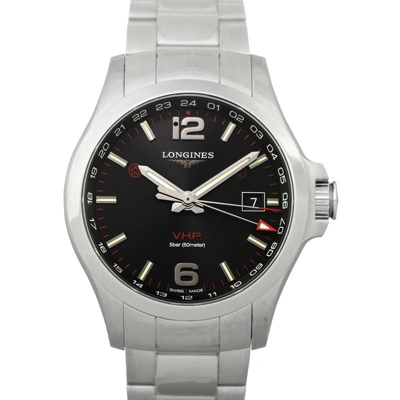 Longines Conquest – 43,00 mm schwarzes Zifferblatt aus Edelstahl, geschnitzt, L37284566