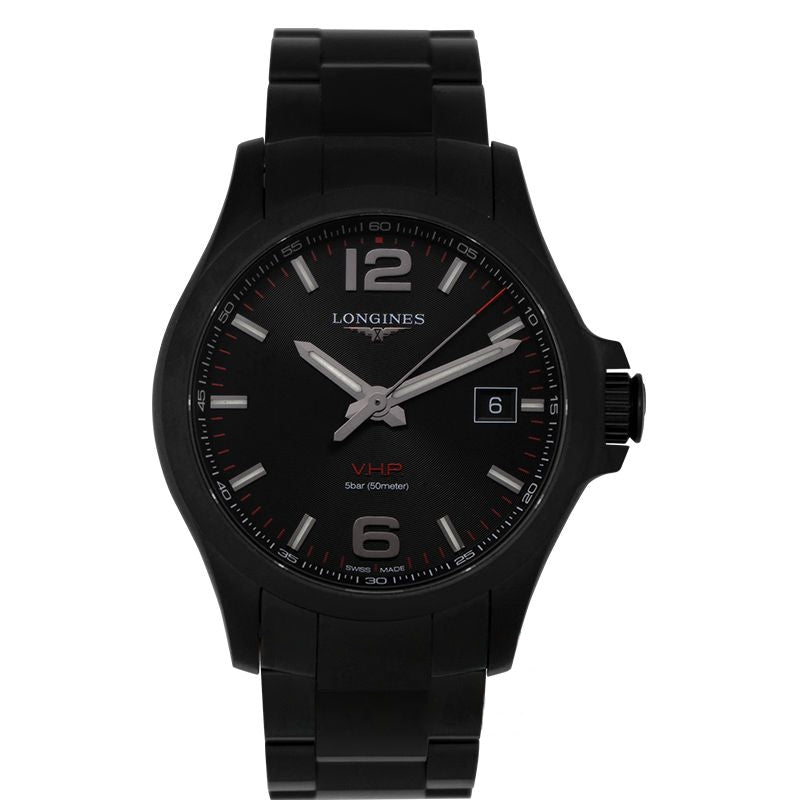 Longines Conquest 43 mm schwarzes Zifferblatt aus Edelstahl L37262566