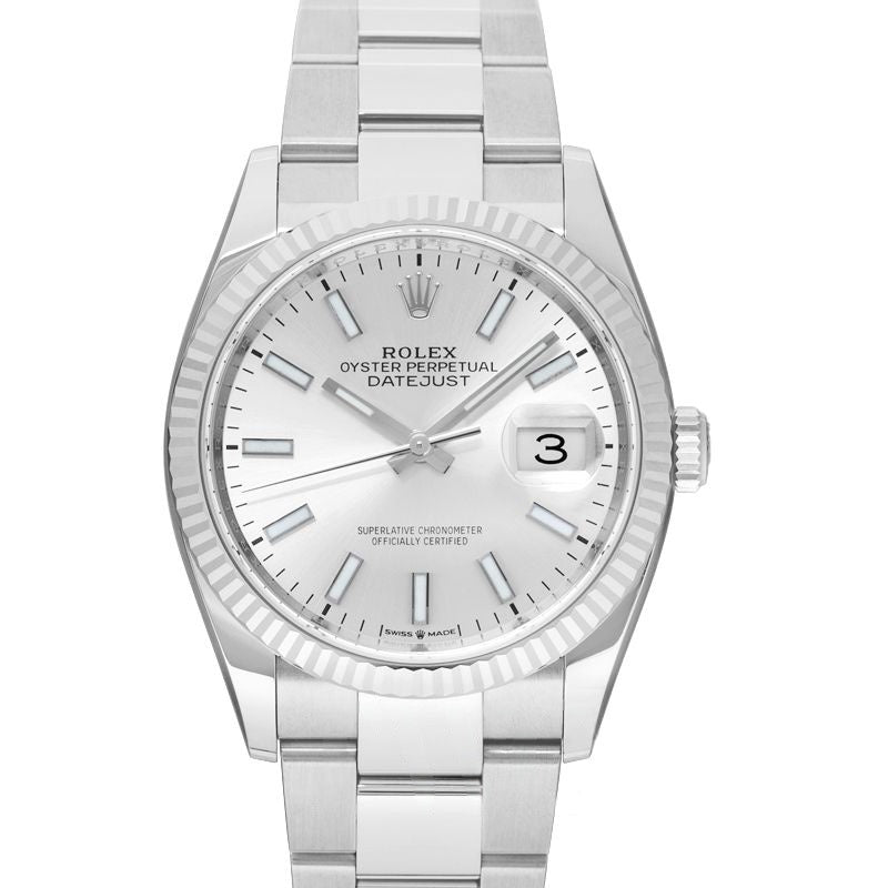 Datejust 36 mm, silbernes Zifferblatt aus Edelstahl, Weißgold 126234, Sliver Oyster