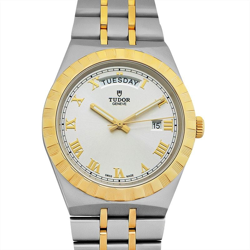 Tudor Royal 41 mm silbernes Zifferblatt aus Edelstahl, 18 Karat Gelbgold 28603-0001