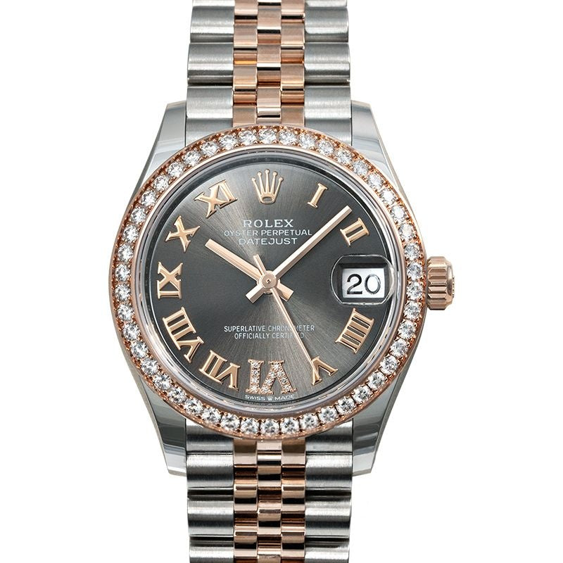 Lady Datejust 31 mm Rhodium mit Diamanten besetzt Zifferblatt aus Edelstahl, Everose-Gold 278381rbr-0030