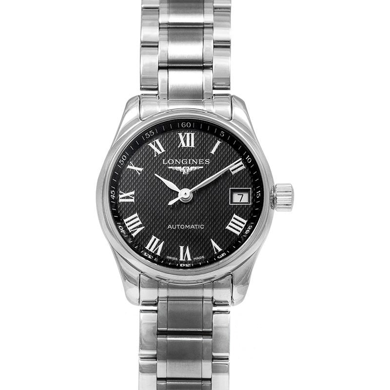 Die Longines Master Collection 25,5 mm schwarzes Zifferblatt aus Edelstahl L21284516