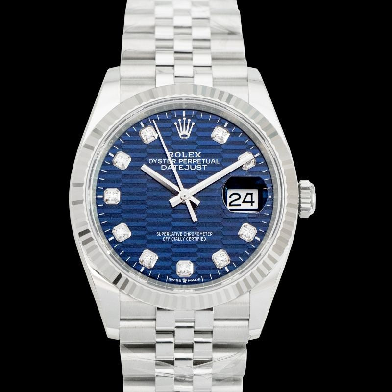 Datejust 36 mm, blaues Zifferblatt aus Edelstahl, Weißgold 126234-0057