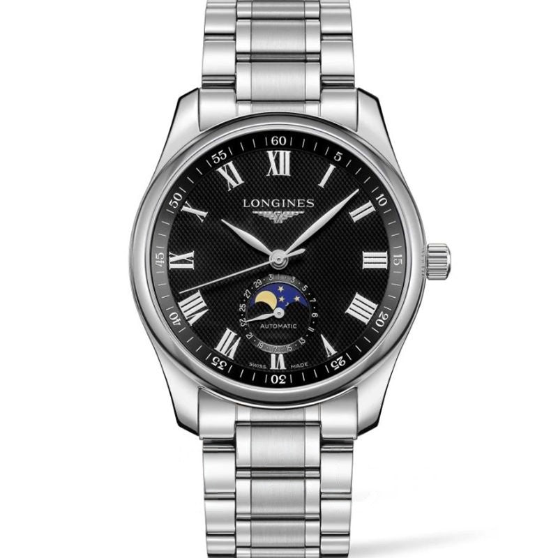 Die Longines Master Collection 40 mm schwarzes Zifferblatt aus Edelstahl L29094516