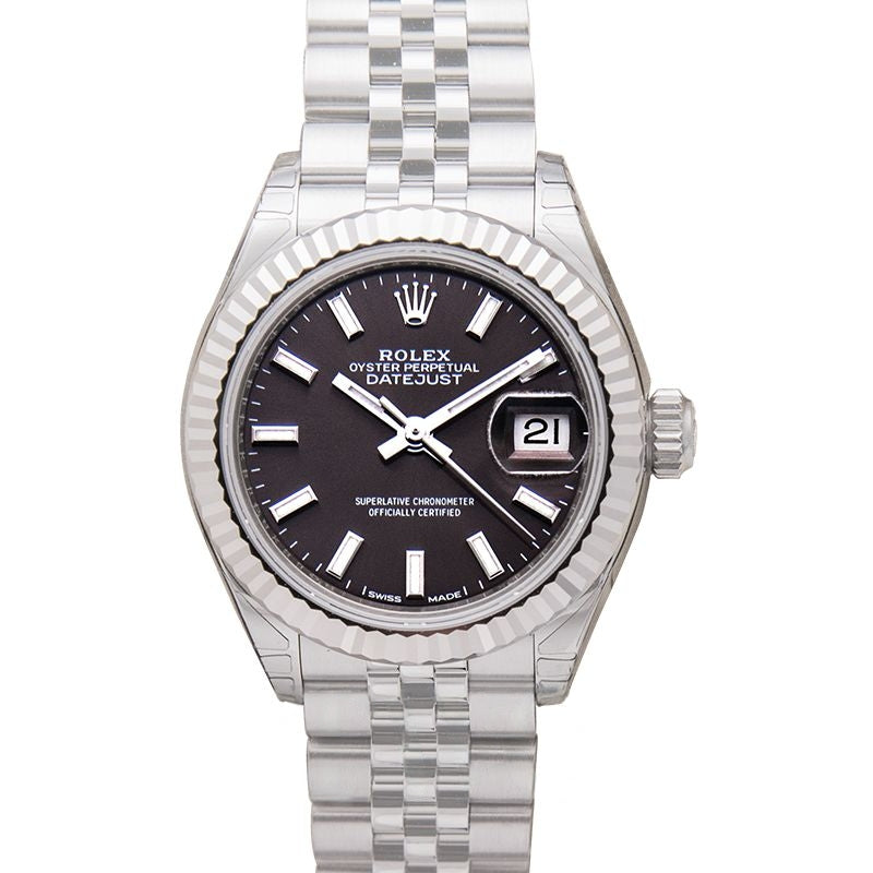 Lady Datejust 28 mm silbernes Zifferblatt aus Edelstahl, Weißgold 279174-0011