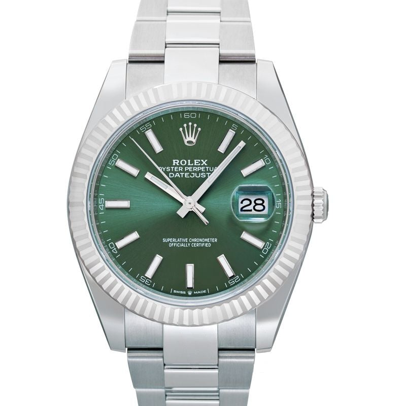 Datejust 41 mm, grünes Zifferblatt aus Edelstahl, Weißgold 126334-0027