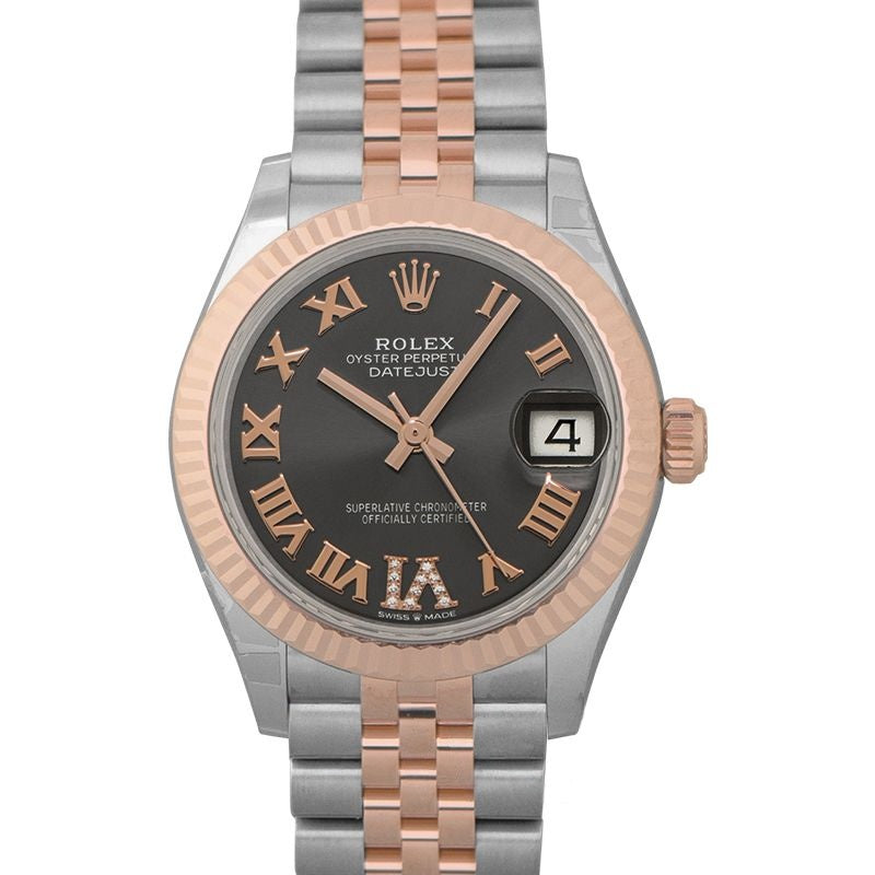 Datejust 31 mm, rhodiniert, mit Diamanten besetzt, Zifferblatt aus Edelstahl, Everose-Gold, 278271-0030
