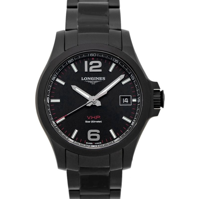 Longines Conquest 41 mm schwarzes Zifferblatt aus Edelstahl L37162566