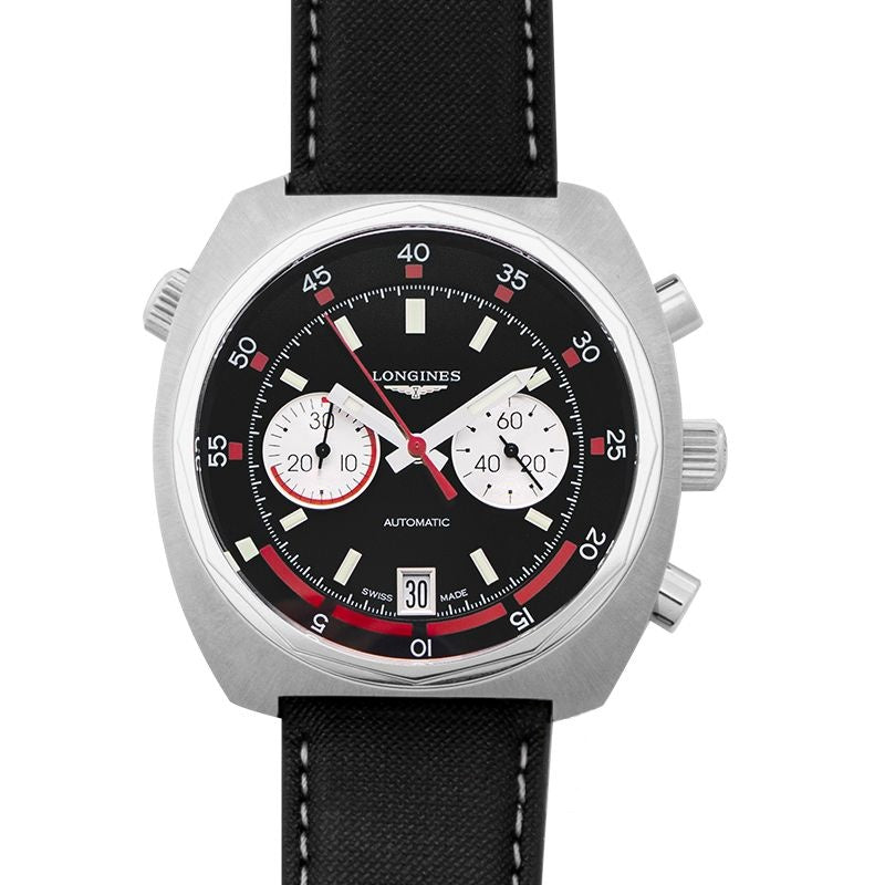 Longines Heritage 43 mm schwarzes Zifferblatt aus Edelstahl L27964520