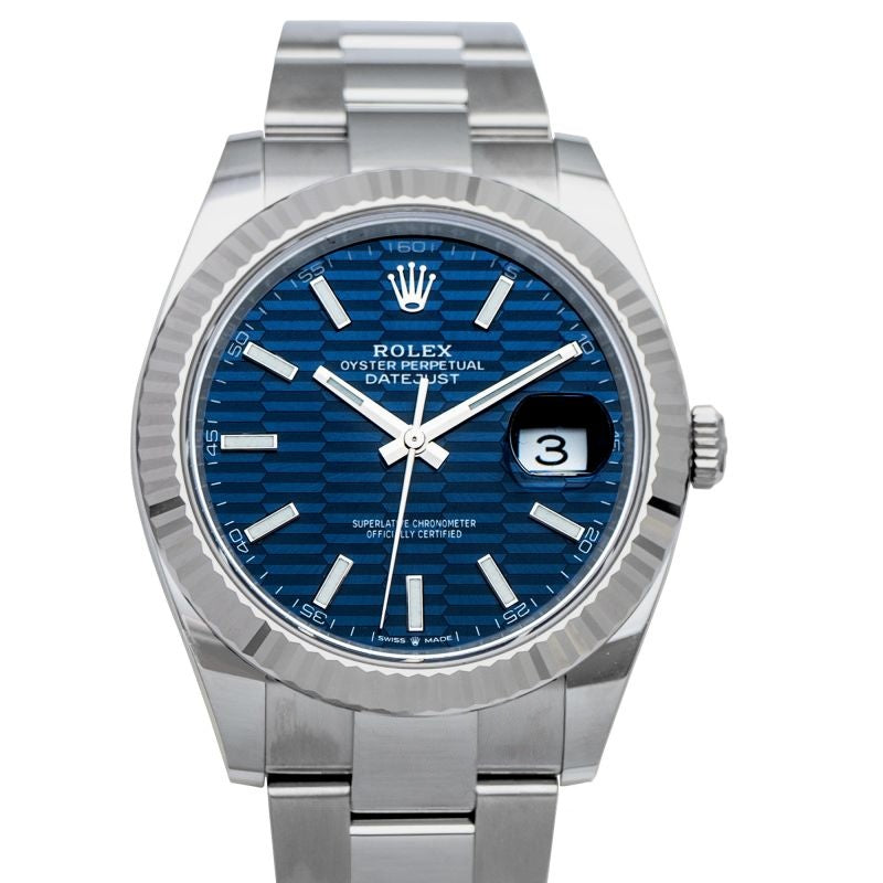 Datejust 41 mm, blaues Zifferblatt aus Edelstahl, Weißgold 126334-0031