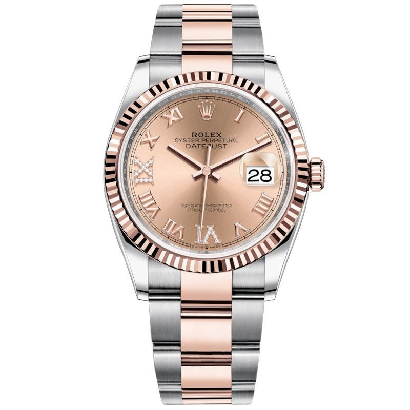 Datejust 36 mm, rosa Zifferblatt aus Edelstahl, Everose-Gold 126231-0028