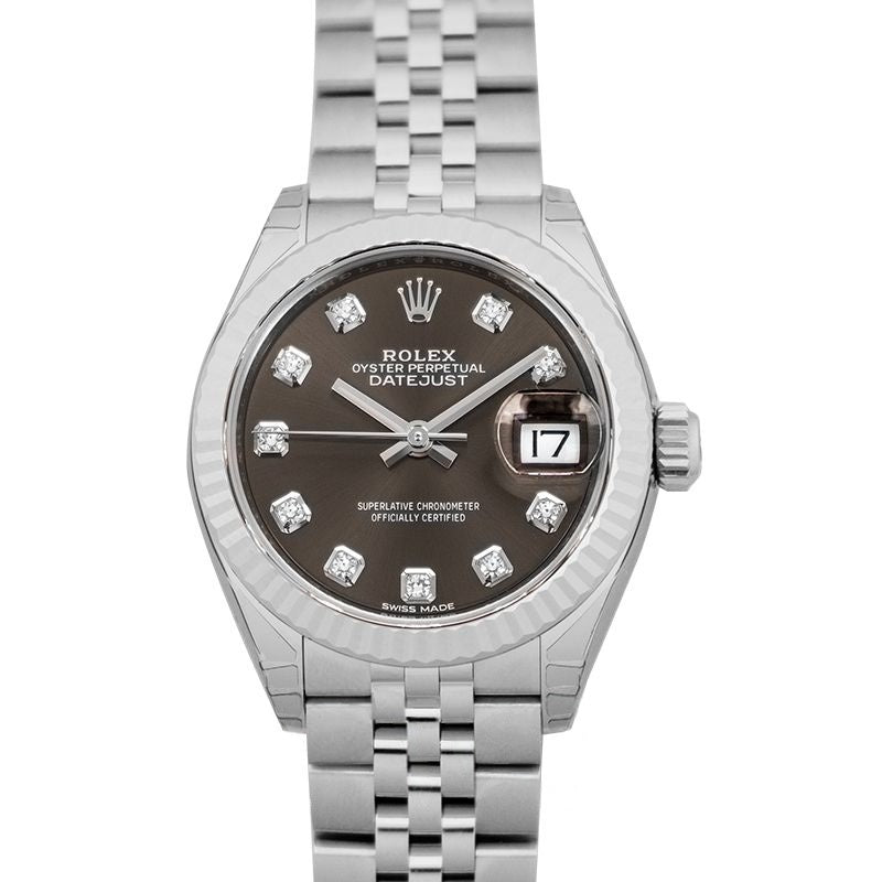 Lady Datejust 28 mm, graues Zifferblatt aus Edelstahl, Weißgold 279174-0015